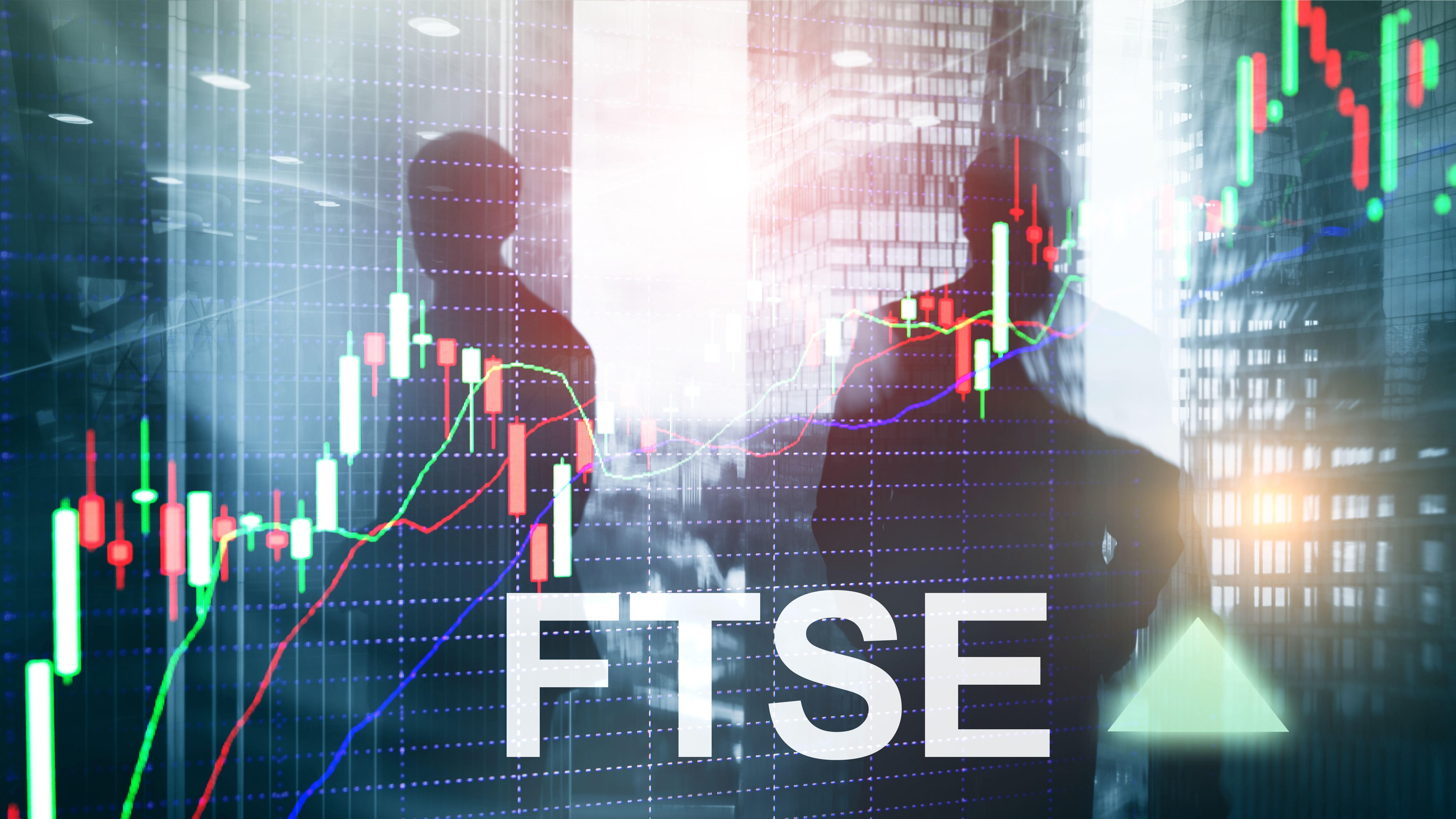 FTSE logo displayed with stock chart graphics over a city skyline background.
