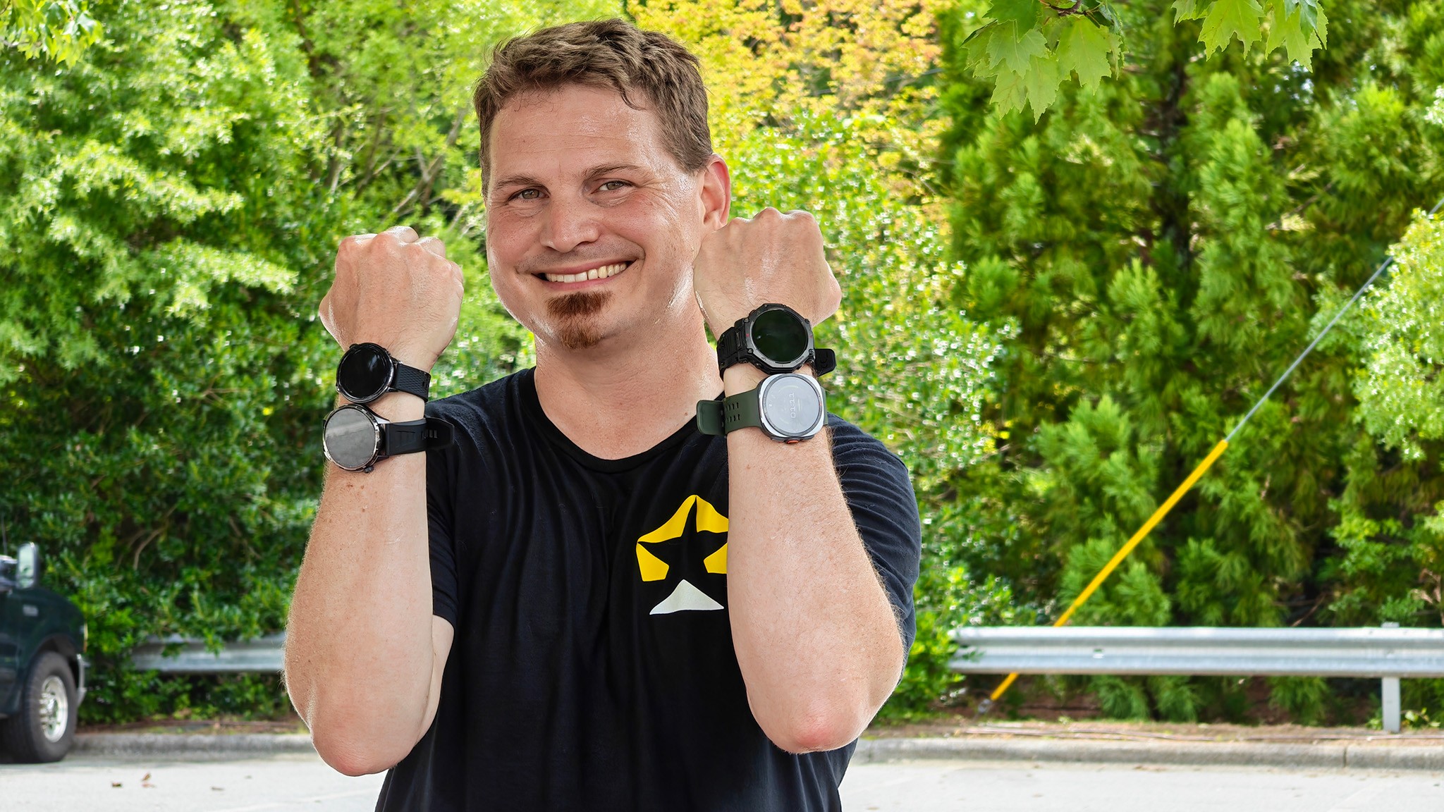 A smartwatch on a wrist displays Thursday 08:37 and 05 SEP against green grass. A smartwatch on a wrist displays Thursday 08:37 and 05 SEP against green grass.